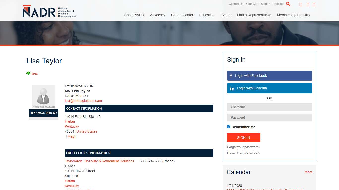 MS. Lisa Taylor - National Association of Disability Representatives (NADR)